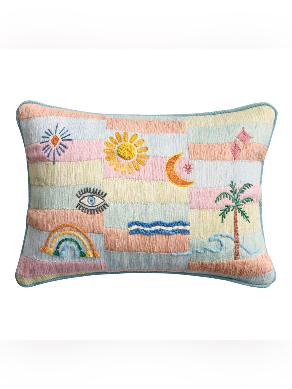 World Market Celestial Beach Icon Embroidered Indoor Outdoor Lumbar Pillow Cover